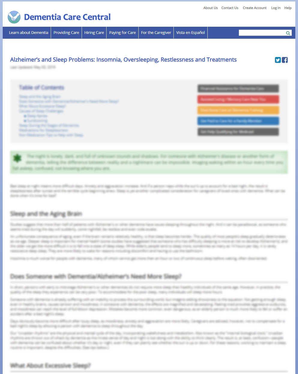 Alzheimer’s and Sleep Problems: Insomnia, Oversleeping, Restlessness and Treatments