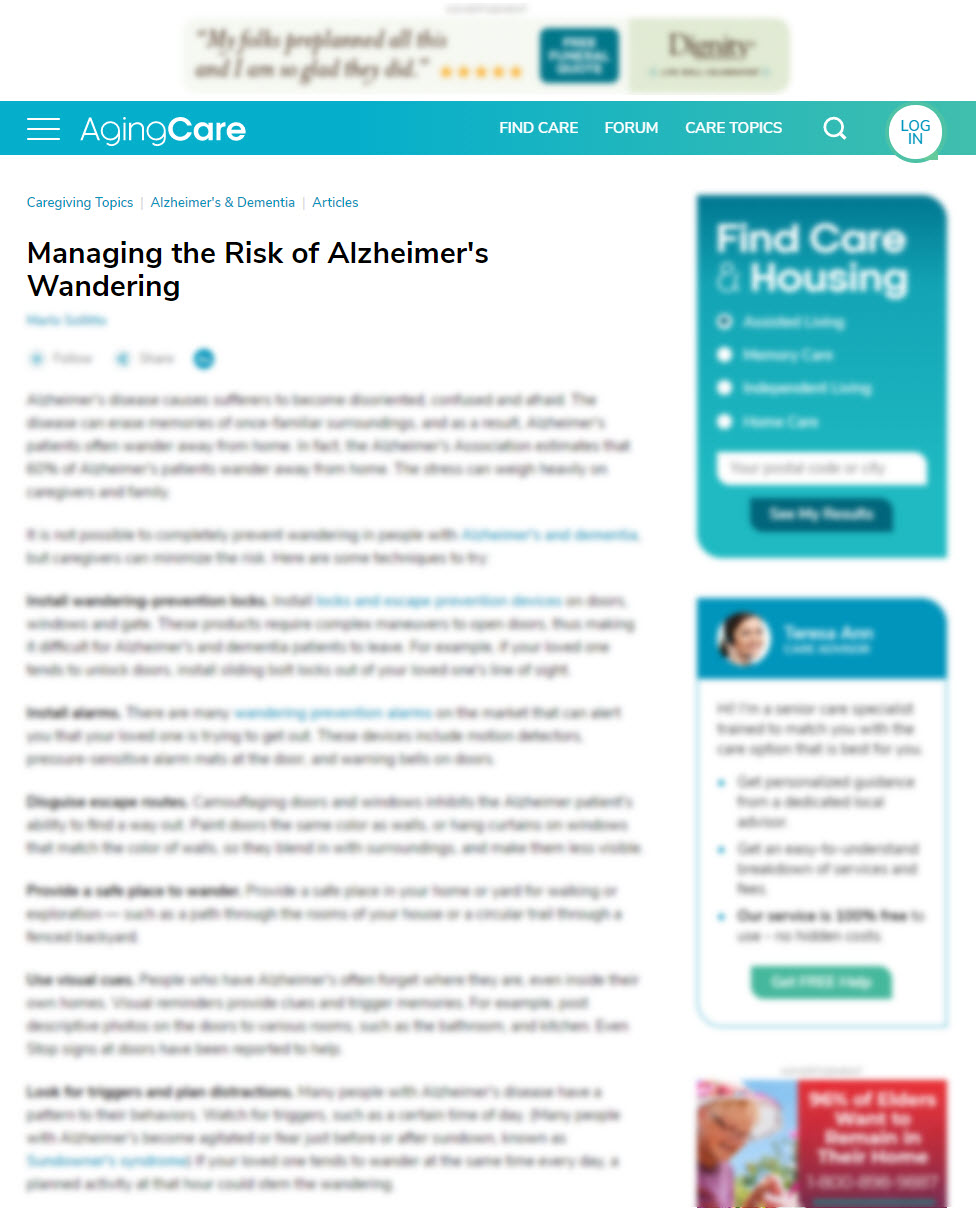 Managing the Risk of Alzheimer's Wandering