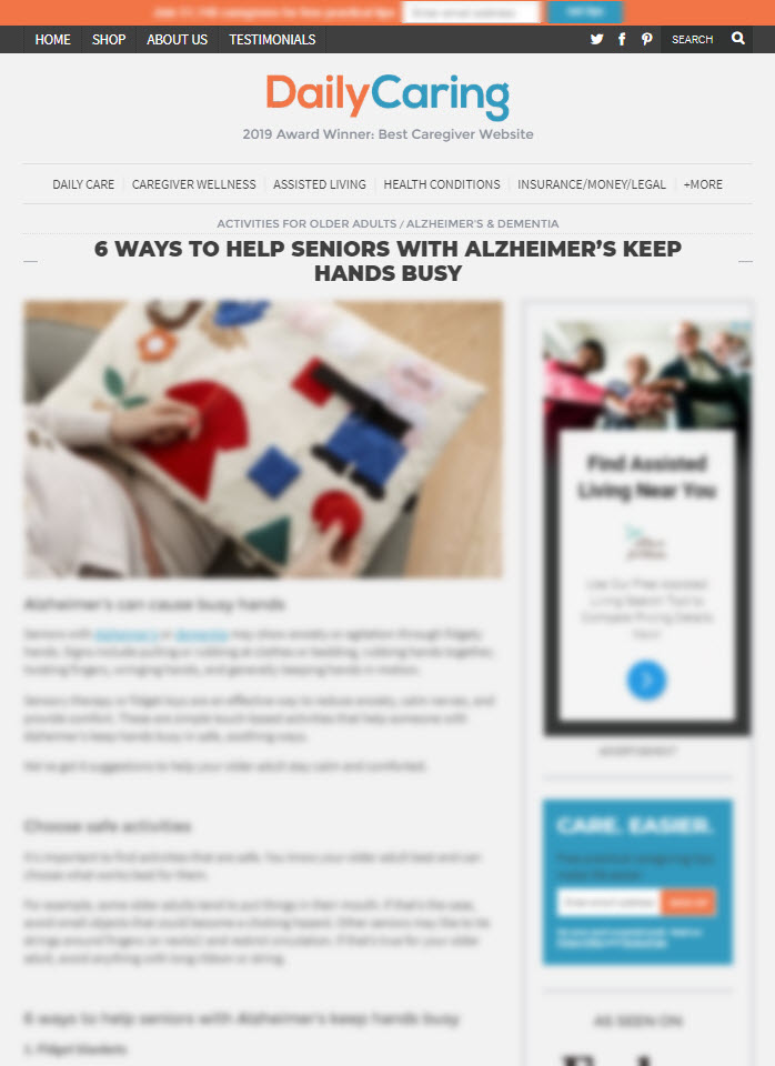 6 Ways to Help Seniors With Alzheimer's Keep Hands Busy