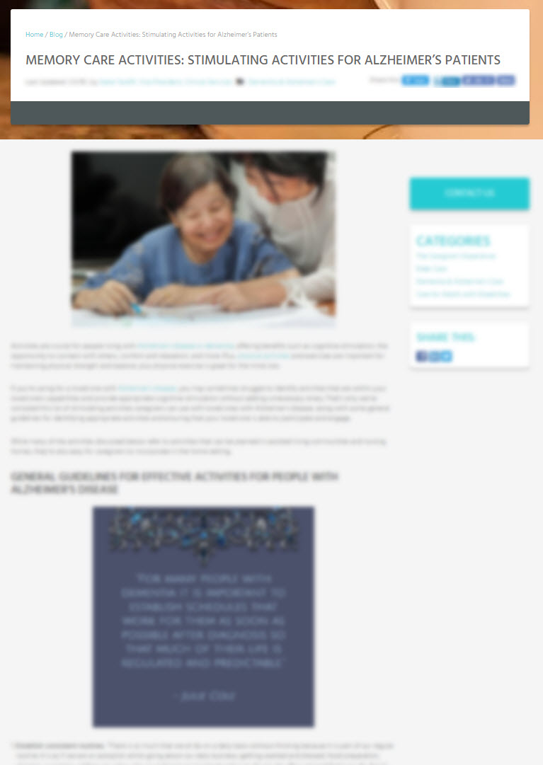 Memory Care Activities:  Stimulating Activities for Alzheimer's Patients 