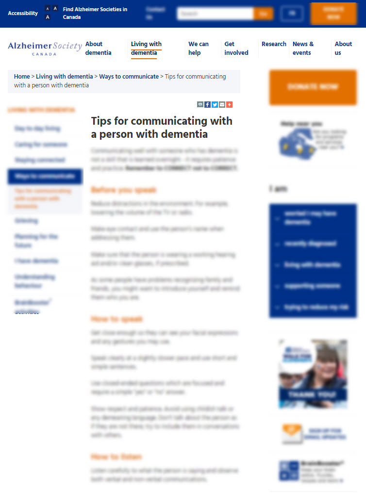 Tips for communicating with a person with dementia