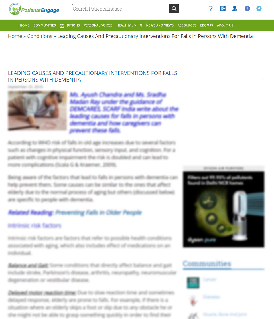 Leading Causes And Precautionary Interventions For Falls in Persons With Dementia