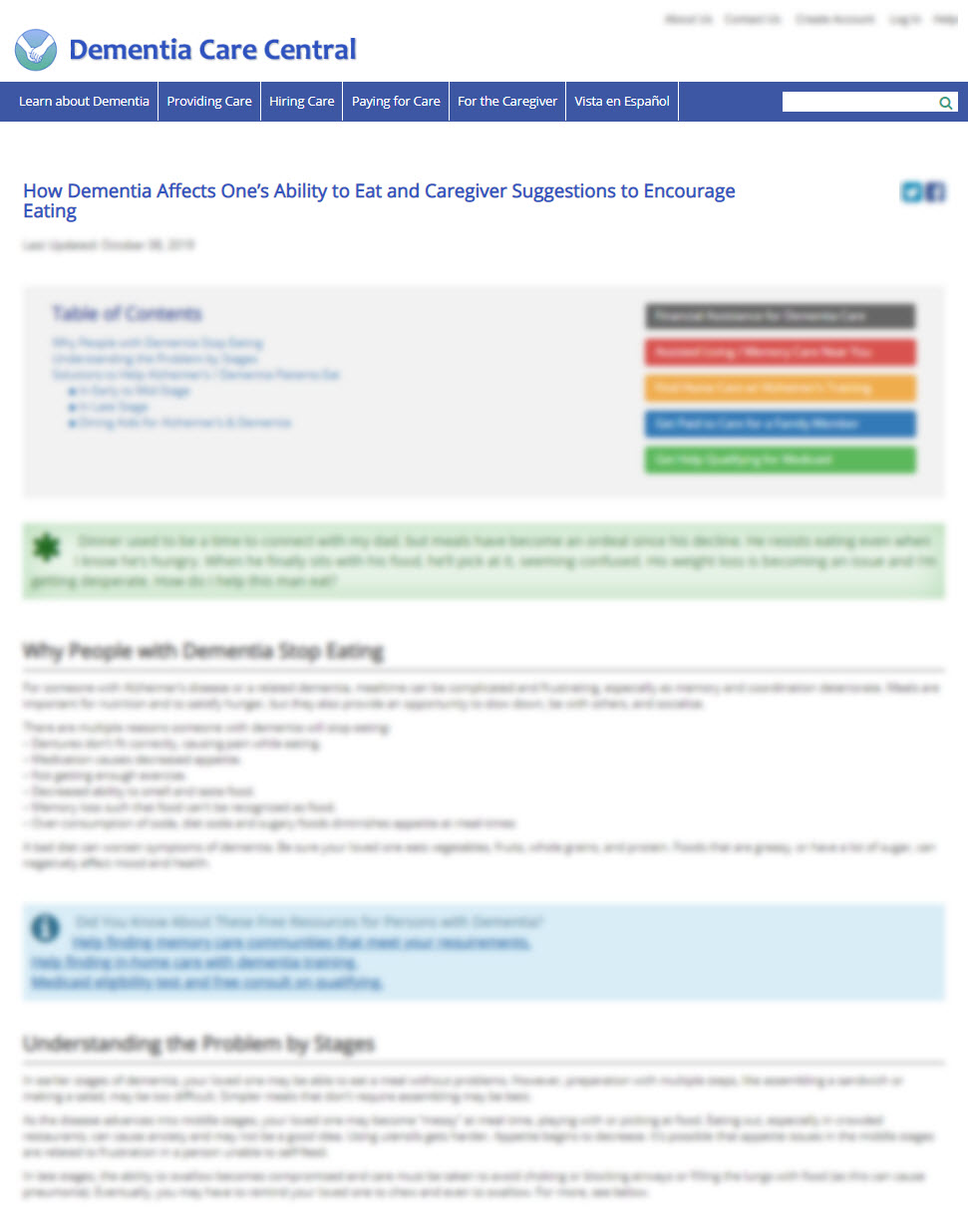 How Dementia Affects One’s Ability to Eat and Caregiver Suggestions to Encourage Eating