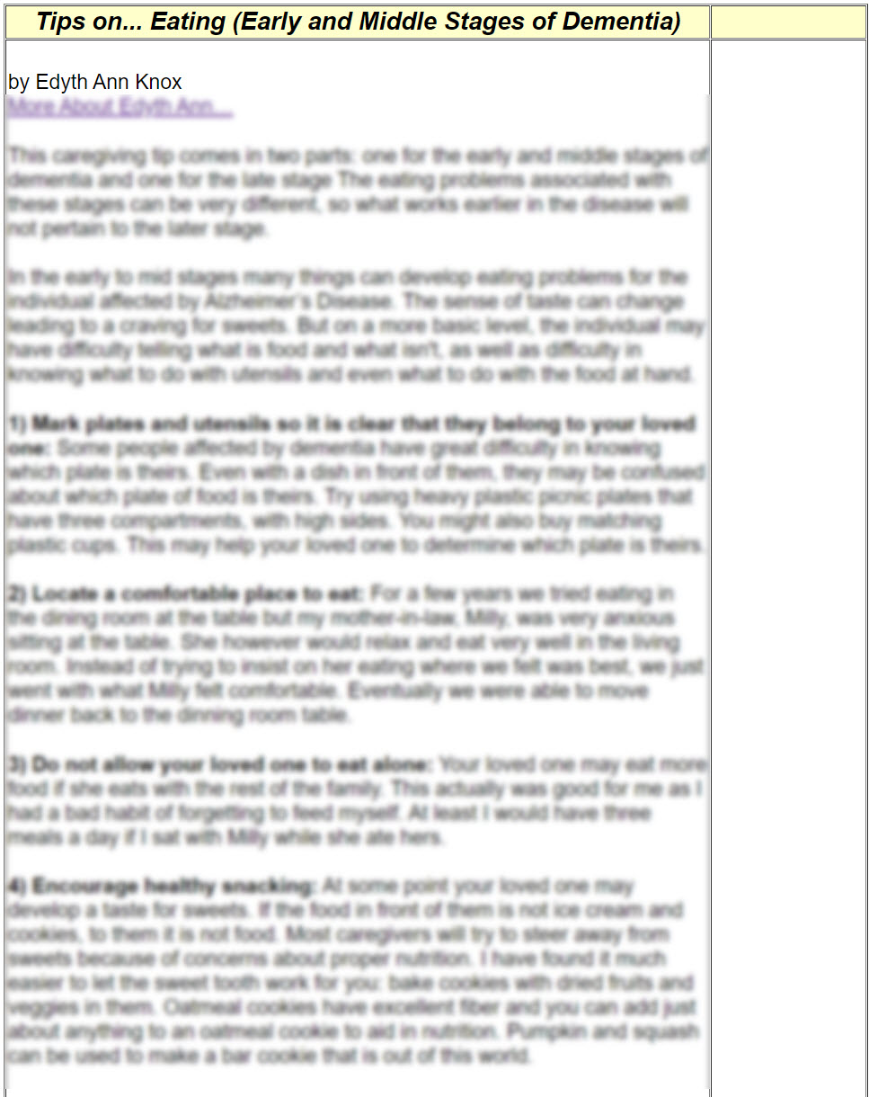 Tips on... Eating (Early and Middle Stages of Dementia)