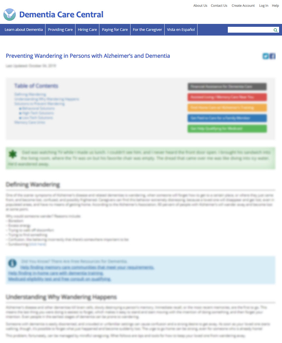 Preventing Wandering in Persons with Alzheimer’s and Dementia