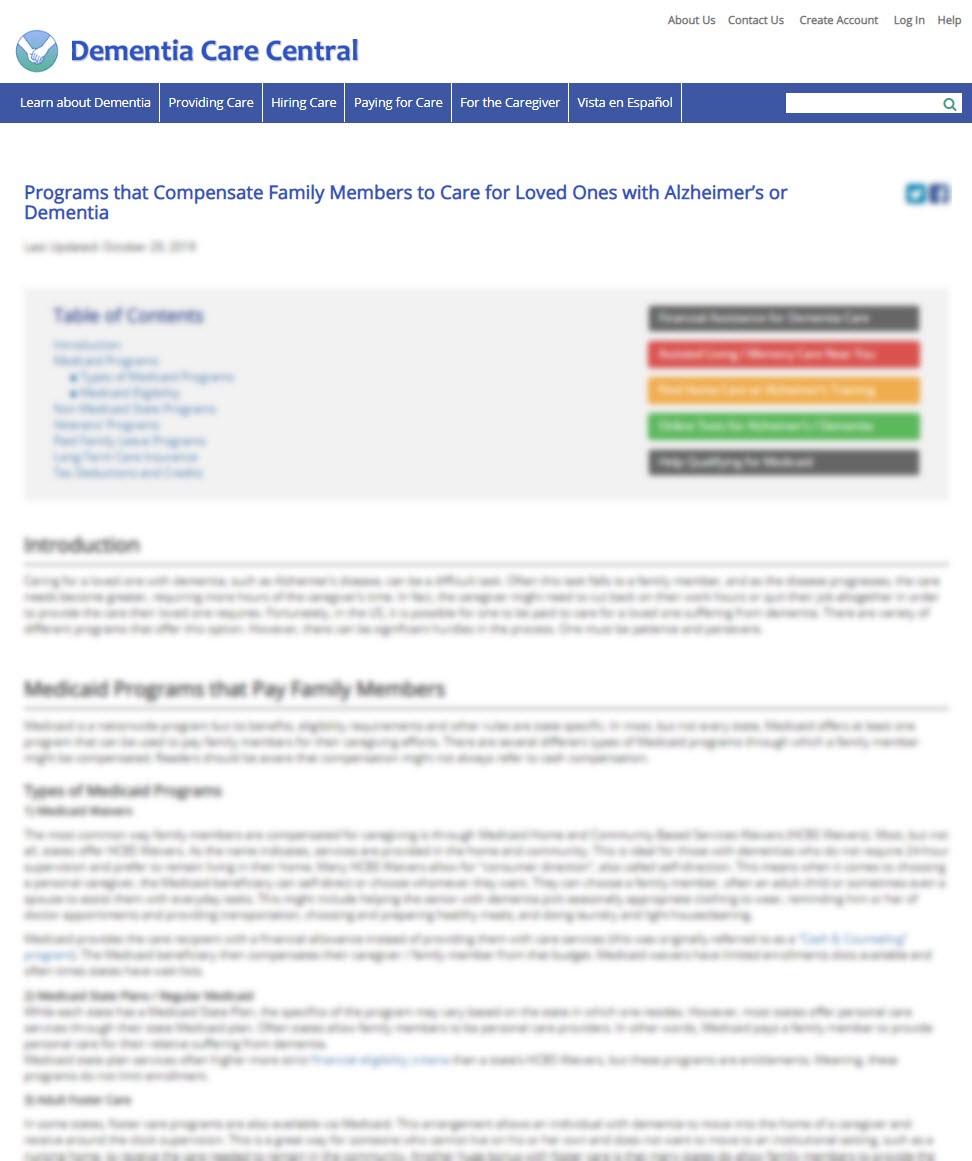 Programs that Compensate Family Members to Care for Loved Ones with Alzheimer’s or Dementia