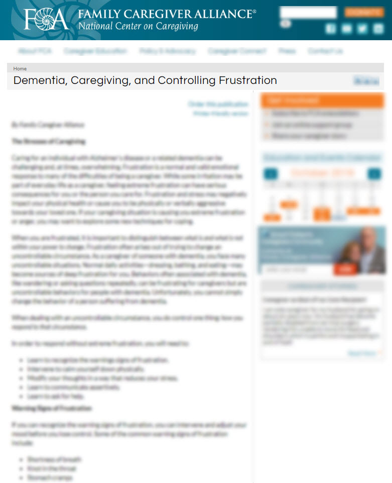 Dementia, Caregiving, and Controlling Frustration